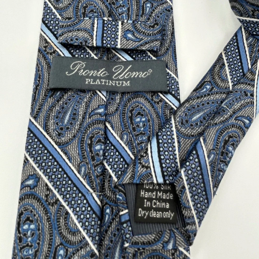 Pronto Uomo Necktie Platinum Mens OS Blue Silk Classic Professional